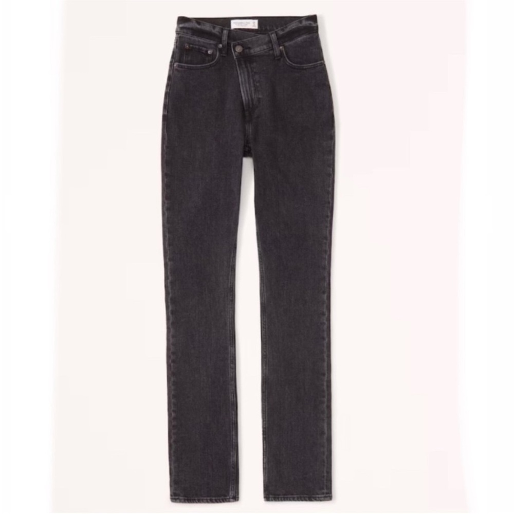 Abercrombie 90s Ultra High Rise  Slim Straight Jeans Black Stretch Size 25
